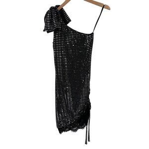 H:ours One Shoulder Sleeveless Sequin Mini Bodycon Dress Party Cocktail XS Black
